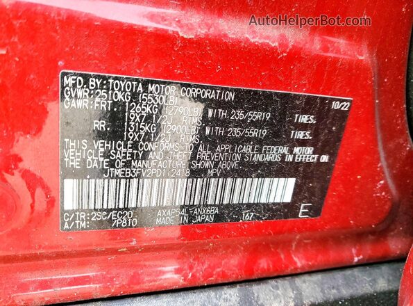 JTMEB3FV2PD112418 2023 TOYOTA RAV4 Red VIN კოდის სტიკერის ხედი