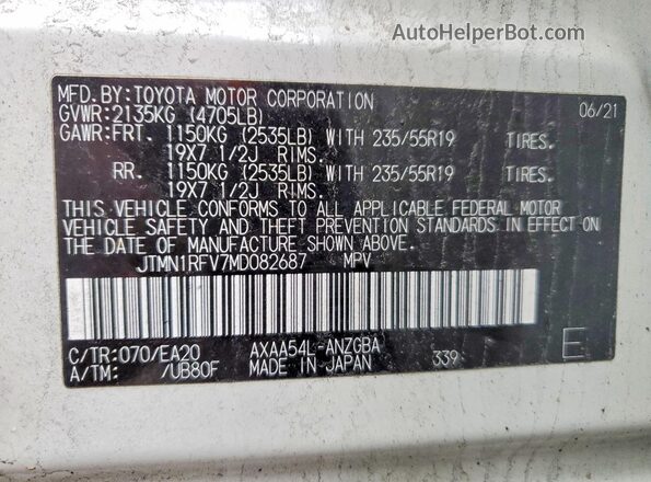 JTMN1RFV7MD082687 2021 TOYOTA LIMITED White 