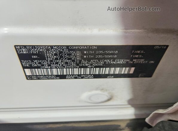 JTMNFREVXGJ090078 2016 TOYOTA RAV4 White VIN կոդի պիտակի տեսք