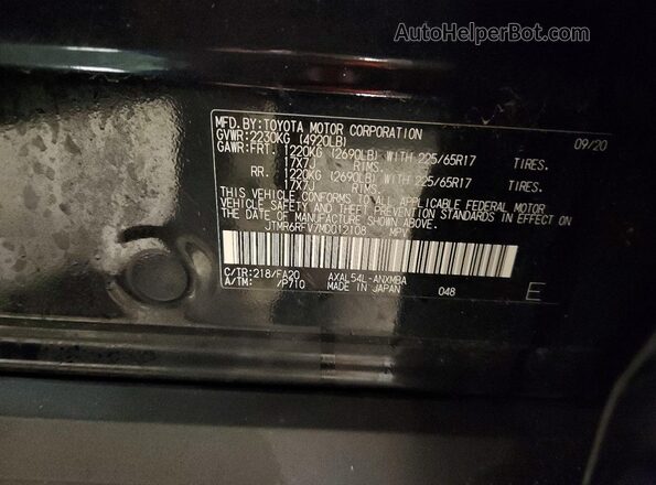JTMR6RFV7MD012108 2021 TOYOTA LE Blue VIN կոդի պիտակի տեսք