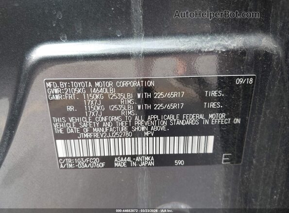 JTMRFREV2JJ252780 2018 TOYOTA LE Gray Շարժիչի բաժամունքի տեսք