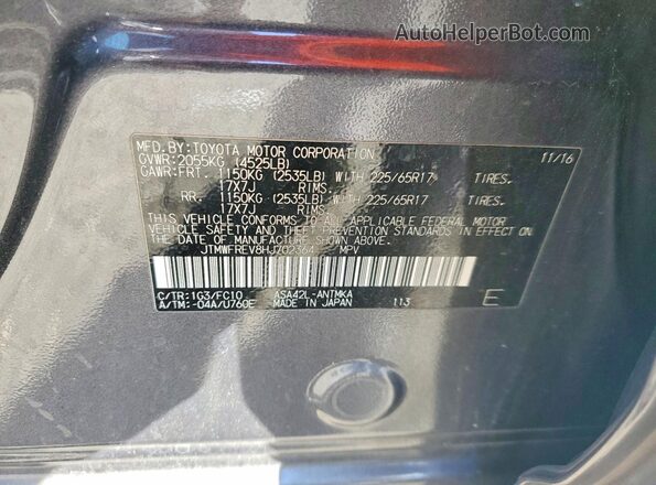 JTMWFREV8HJ702364 2017 TOYOTA LE Gray 