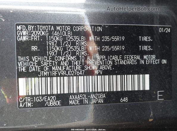 JTMY1RFV9RJ027647 2024 TOYOTA LIMITED Gray Вид підкапотного простору