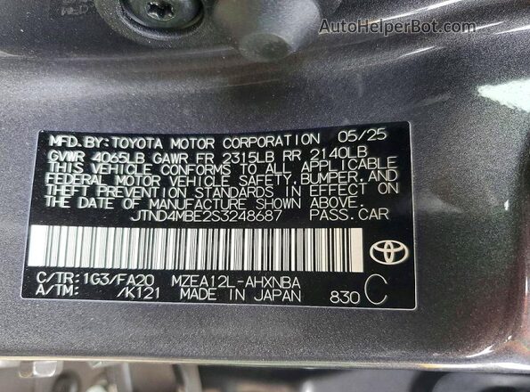 JTND4MBE2S3248687 2025 TOYOTA LL Gray Շարժիչի բաժամունքի տեսք