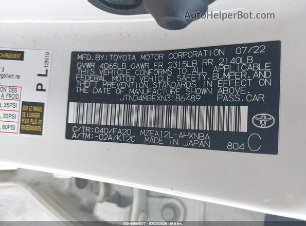 JTND4MBEXN3186489 2022 TOYOTA LL White Շարժիչի բաժամունքի տեսք