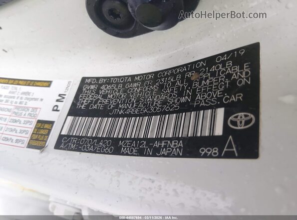 JTNK4RBE5K3057625 2019 TOYOTA LL White Vista del compartimento del motor