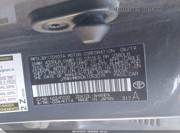 JTNKHMBX0K1053079 2019 TOYOTA LE Black Շարժիչի բաժամունքի տեսք