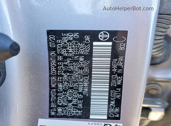 JTNKHMBX0L1089792 2020 TOYOTA LIMITED Silver Vista de la etiqueta del VIN