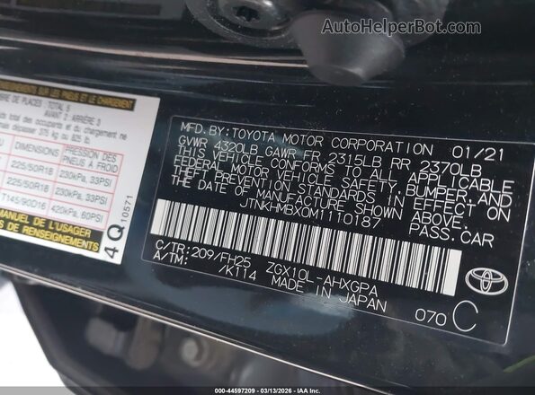 JTNKHMBX0M1110187 2021 TOYOTA C-HR Black ძრავის განყოფილების ხედი
