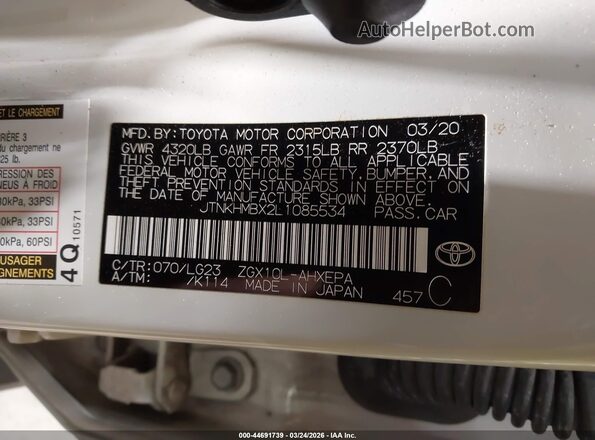 JTNKHMBX2L1085534 2020 TOYOTA LIMITED White Engine compartment view