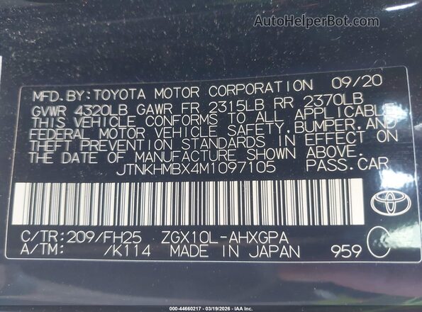 JTNKHMBX4M1097105 2021 TOYOTA C-HR Black Engine compartment view
