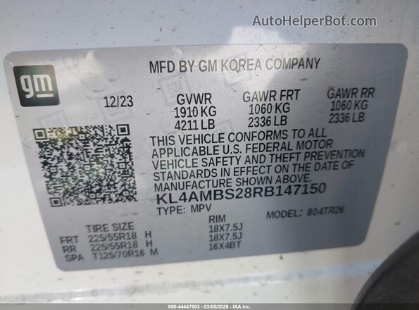 KL4AMBS28RB147150 2024 BUICK ENCORE White Engine compartment view