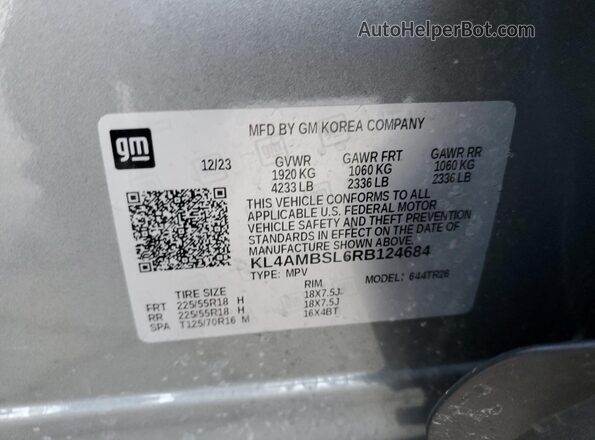 KL4AMBSL6RB124684 2024 BUICK ENCORE Gray Vista de la etiqueta del VIN