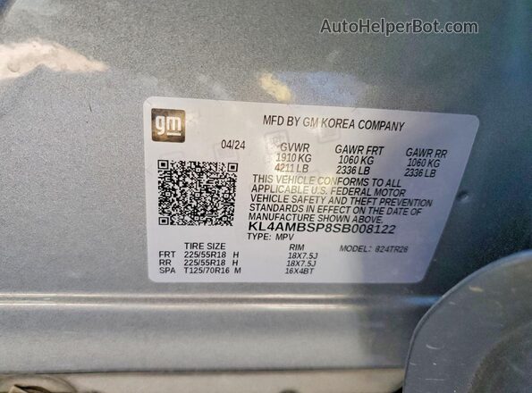 KL4AMBSP8SB008122 2025 BUICK ENCORE Charcoal Widok naklejki z numerem VIN