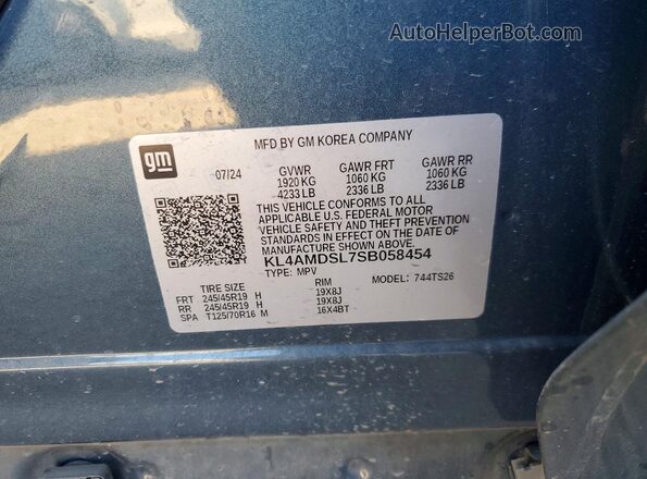 KL4AMDSL7SB058454 2025 BUICK ENCORE Blue VIN կոդի պիտակի տեսք