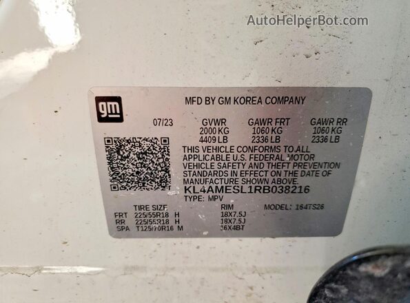 KL4AMESL1RB038216 2024 BUICK ENCORE White VIN sticker view