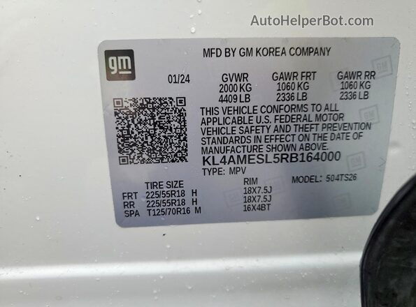 KL4AMESL5RB164000 2024 BUICK ENCORE White Вид наклейки з VIN-кодом