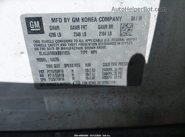 KL4CJASB0KB911655 2019 BUICK ENCORE White Engine compartment view