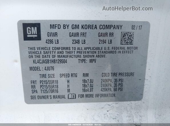 KL4CJASB1HB129504 2017 BUICK ENCORE White Widok komory silnika