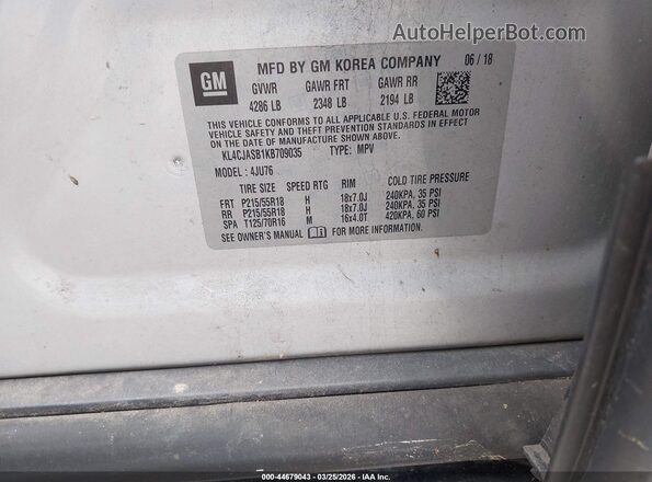 KL4CJASB1KB709035 2019 BUICK ENCORE Gray Вид підкапотного простору