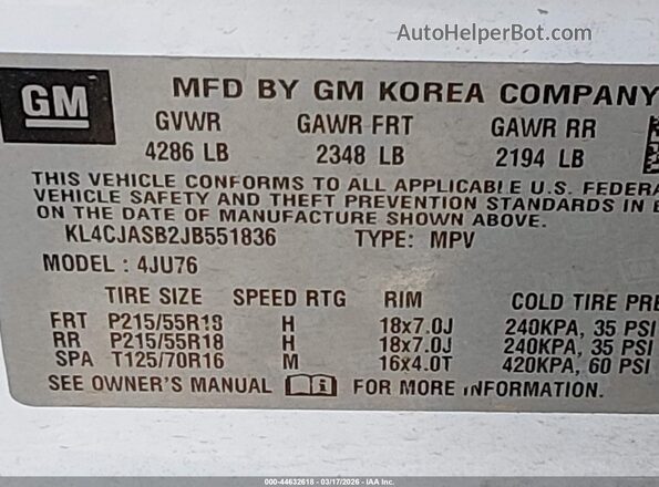 KL4CJASB2JB551836 2018 BUICK ENCORE White Շարժիչի բաժամունքի տեսք