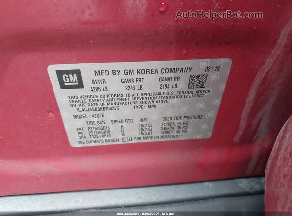 KL4CJASB3KB856375 2019 BUICK ENCORE Red 