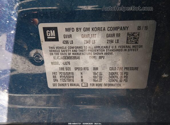 KL4CJASB3KB939546 2019 BUICK ENCORE Blue 