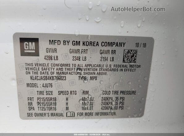 KL4CJASB4KB766023 2019 BUICK ENCORE White 