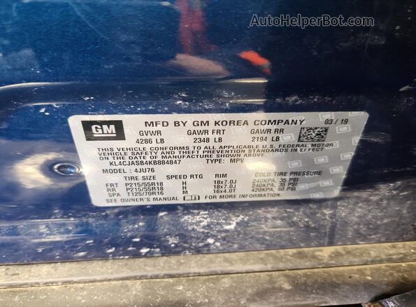 KL4CJASB4KB884847 2019 BUICK ENCORE Blue 
