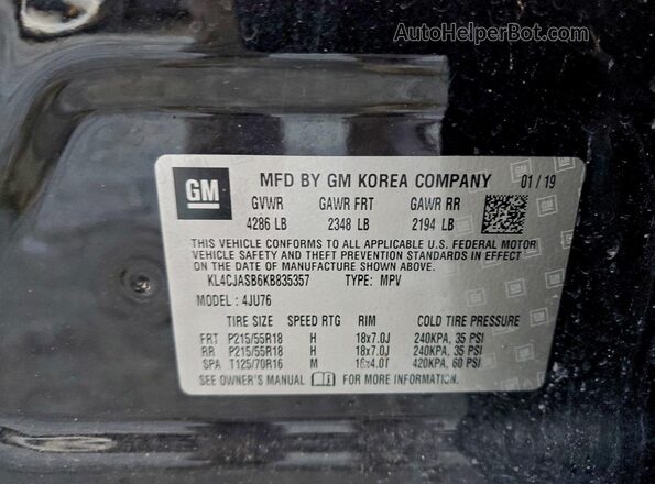 KL4CJASB6KB835357 2019 BUICK ENCORE Black 