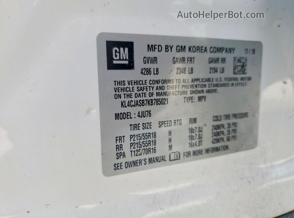 KL4CJASB7KB785021 2019 BUICK ENCORE White 
