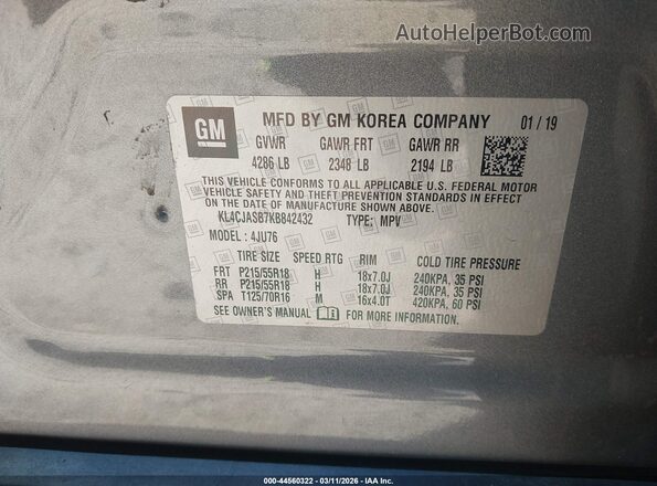 KL4CJASB7KB842432 2019 BUICK ENCORE Gray 