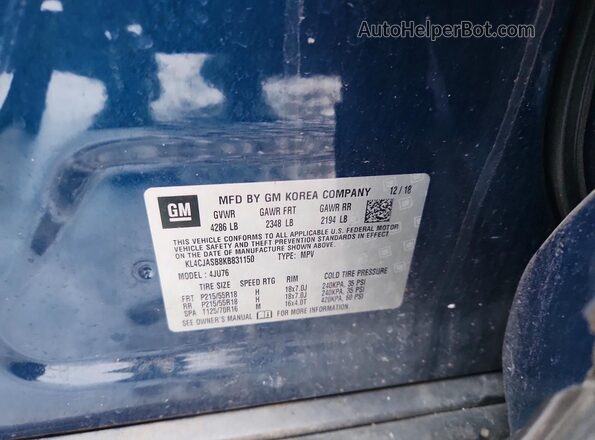 KL4CJASB8KB831150 2019 BUICK ENCORE Blue 