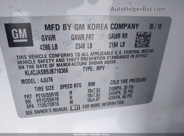 KL4CJASB9JB710366 2018 BUICK ENCORE White Vista del compartimento del motor