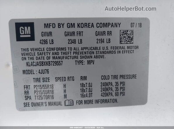 KL4CJASBXKB729557 2019 BUICK ENCORE White 