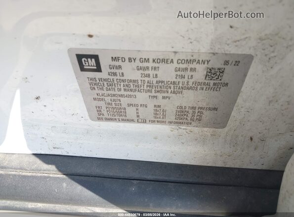 KL4CJASM2NB542013 2022 BUICK ENCORE White Вид підкапотного простору