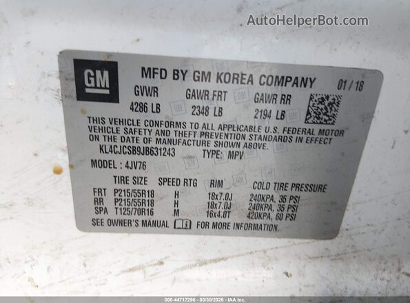 KL4CJCSB9JB631243 2018 BUICK ENCORE White Widok komory silnika