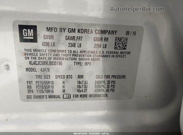 KL4CJCSB9LB035195 2020 BUICK ENCORE Silver Widok komory silnika