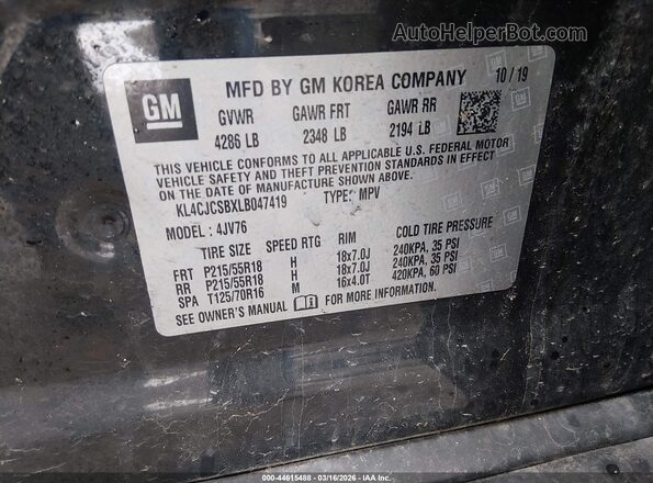 KL4CJCSBXLB047419 2020 BUICK ENCORE Black 