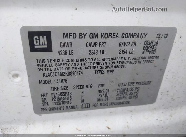 KL4CJCSM2KB890174 2019 BUICK ENCORE White 