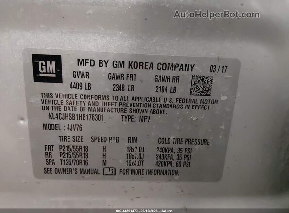 KL4CJHSB1HB176301 2017 BUICK ENCORE Silver Engine compartment view