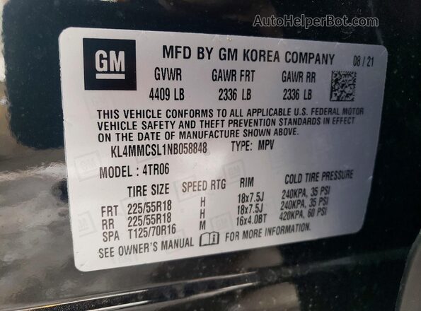 KL4MMCSL1NB058848 2022 BUICK ENCORE Black ხელსაწყოთა პანელის ხედი