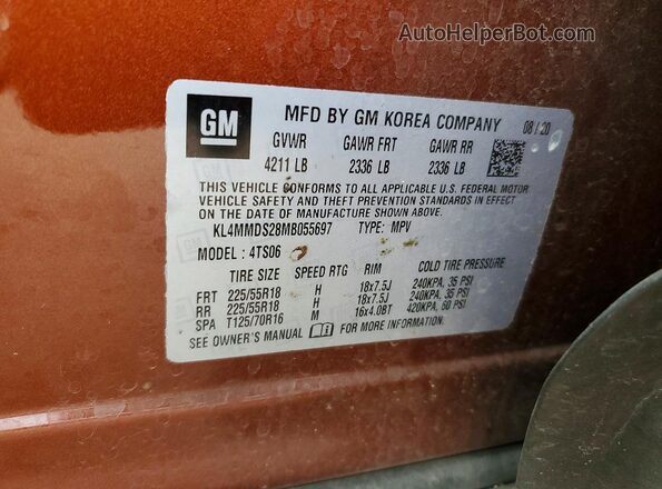 KL4MMDS28MB055697 2021 BUICK ENCORE Orange VIN կոդի պիտակի տեսք