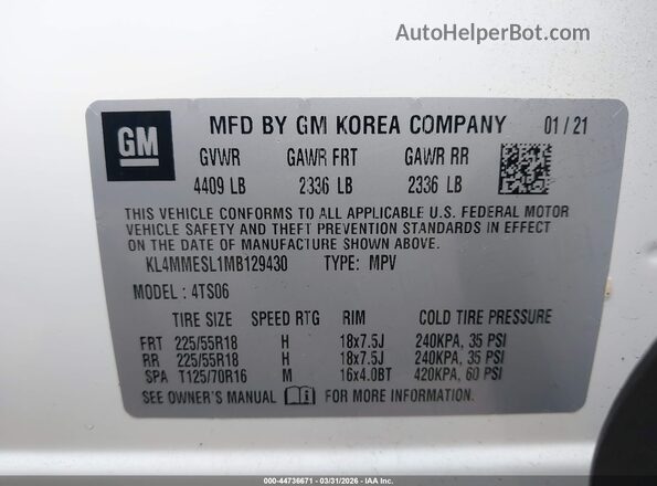 KL4MMESL1MB129430 2021 BUICK ENCORE White Շարժիչի բաժամունքի տեսք