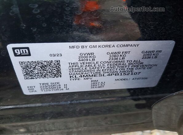 KL4MMESL4PB152107 2023 BUICK ENCORE Black Vista de la etiqueta del VIN