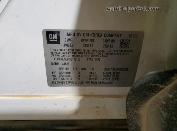 KL4MMESL8MB170105 2021 BUICK ENCORE White Vista de la etiqueta del VIN