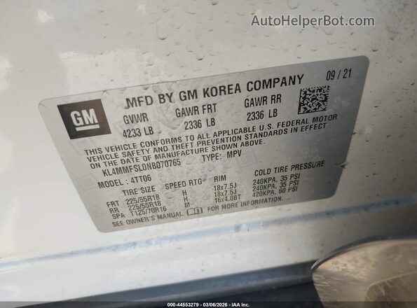 KL4MMFSL0NB070765 2022 BUICK ENCORE White Вид підкапотного простору