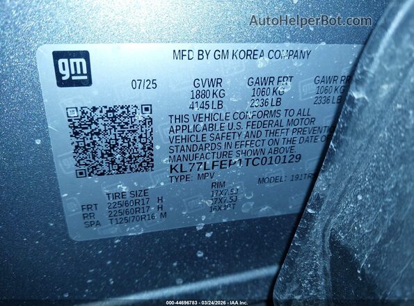 KL77LFEP1TC010129 2026 CHEVROLET TRAX Gray ძრავის განყოფილების ხედი