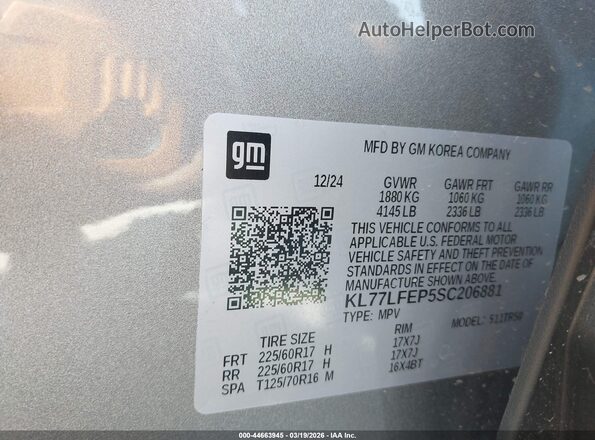 KL77LFEP5SC206881 2025 CHEVROLET TRAX Gray Շարժիչի բաժամունքի տեսք