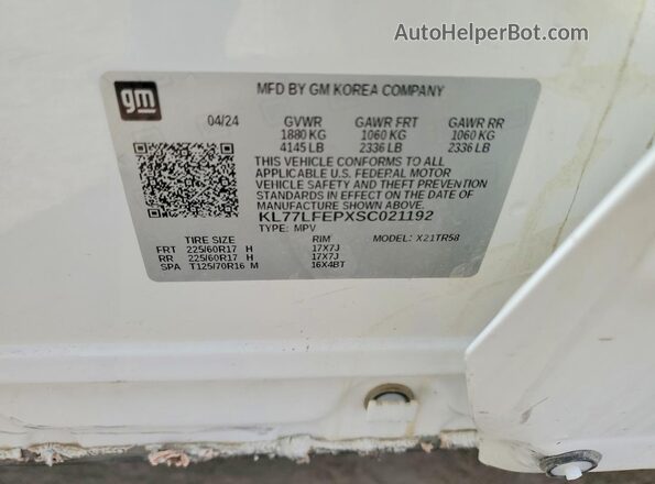 KL77LFEPXSC021192 2025 CHEVROLET TRAX White Вид підкапотного простору